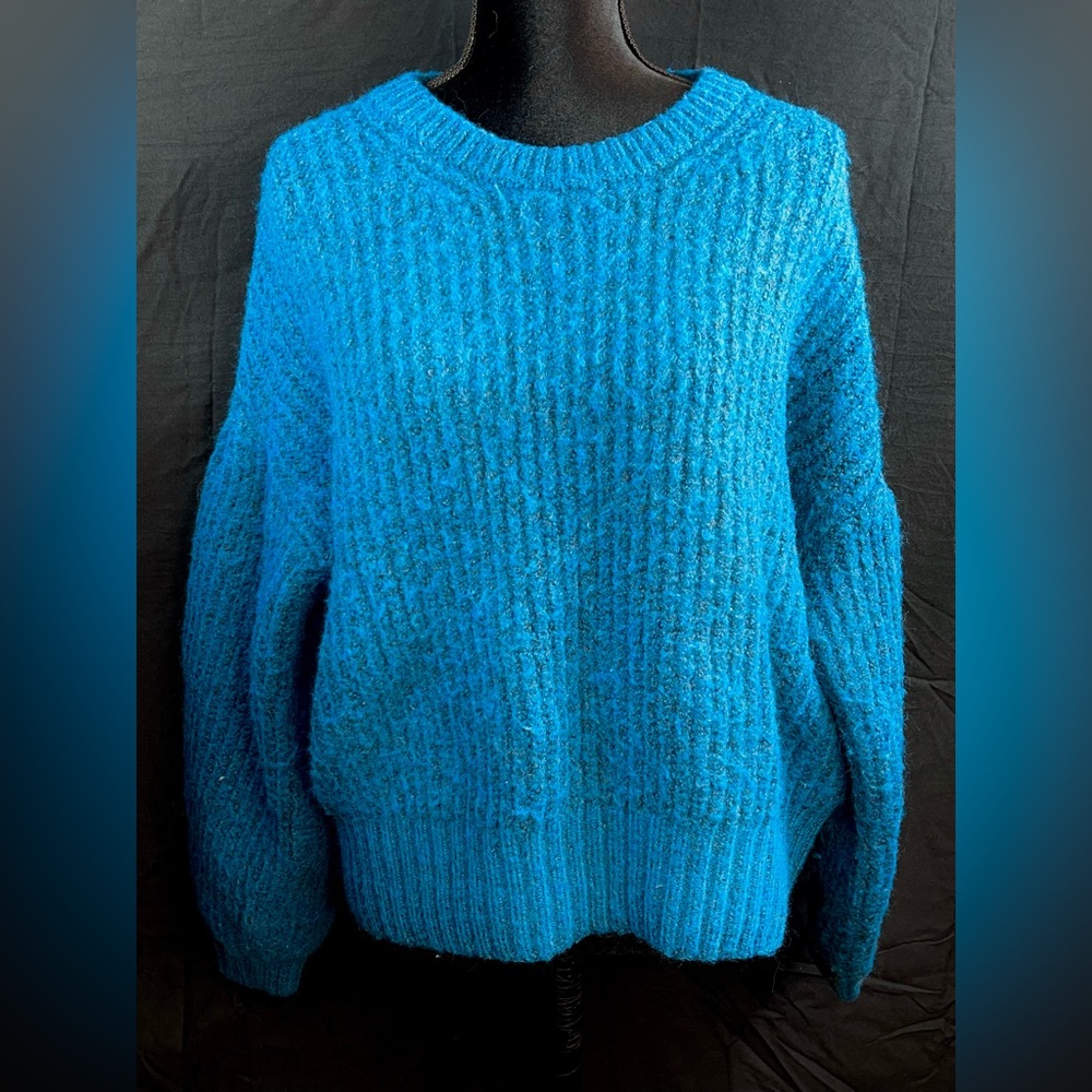 a new day Teal Fluffy Oversized Boxy Crew Neck Sweater | Size Med